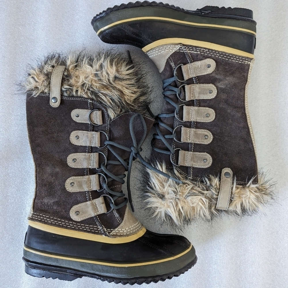 Sorel Joan of Arctic 1540-010 Lace Up Tall Winter Boots Black Women's 8